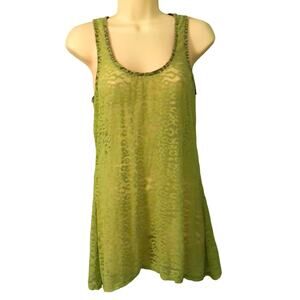 Lily White Green stretch lace Tunic Top Size Large Y2K